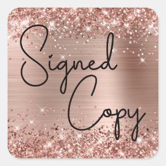 Sticker Carré Rose Glittery Gold Foil mou Coeur signé Copie