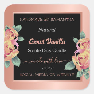 Sticker Carré Rose Gold Black Flourish Produit Packaging Étiquet