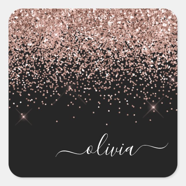 Sticker Carré Rose Gold - Blush Pink Black Parties scintillant N (Devant)