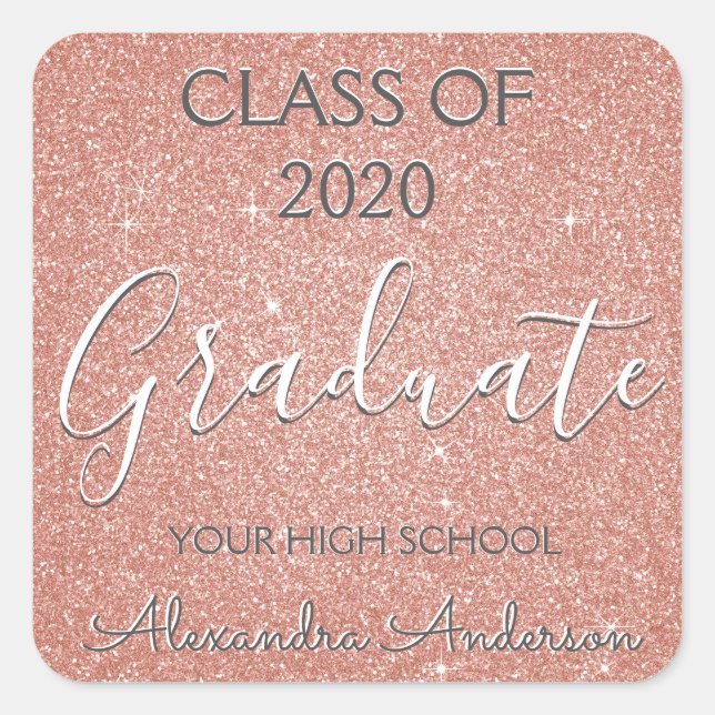 Sticker Carré Rose Gold - Blush Pink Parties scintillant Graduat (Devant)