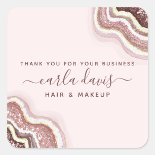 Sticker Carré Rose Gold Blush Rose Pailleté Géode Agate Entrepri