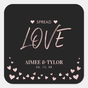 Sticker Carré Rose gold Cœurs Répartir l'Amour Mariage Favori Ca