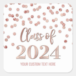 Sticker Carré Rose Gold Confetti Graduation 2024