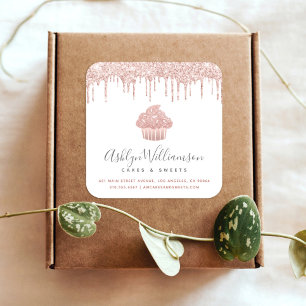 Sticker Carré Rose Gold Cupcake Boulangerie Pâtisserie Chef Part