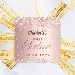 Sticker Carré Rose gold écriture Sweet 16