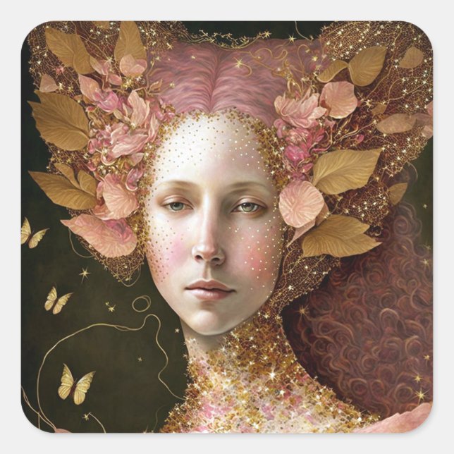 Sticker Carré Rose Gold Fairy Fae Femme Imaginaire Art (Devant)