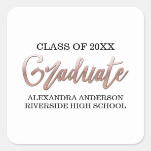 Sticker Carré Rose Gold Faux Foil Graduation N'importe quelle co