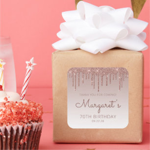 Sticker Carré Rose Gold Glitter Drip 70e Anniversaire Remercieme