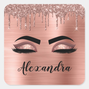 Sticker Carré Rose Gold Glitter Sparkle Eyelashes Monogram