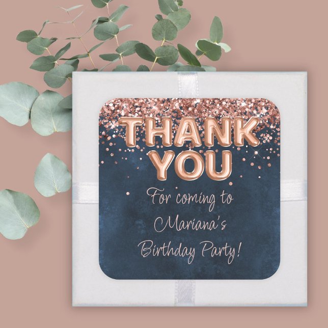 Sticker Carré Rose Gold Marine Blue Anniversaire Fête Faveurs (Créateur téléchargé)