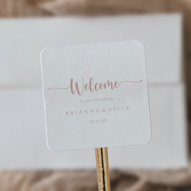 Sticker Carré Rose Gold Minimaliste de calligraphie Mariage Bien (Créateur téléchargé)