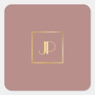 Sticker Carré Rose Gold Moderne Or Monogramme Élégant Modèle