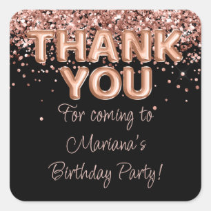 Sticker Carré Rose Gold Noir fête d'anniversaire Faveurs