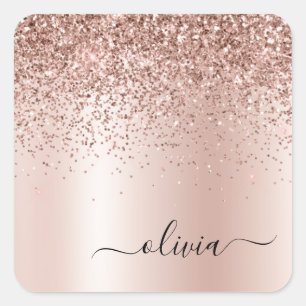 Sticker Carré Rose Gold - Pailleté Rose Blush Monogramme en Méta