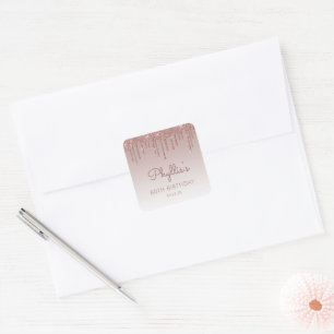 Sticker Carré Rose Gold Parties scintillant Drip 80e anniversair