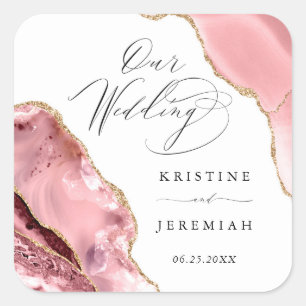 Sticker Carré Rose Gold Parties scintillant noir Script Mariage 