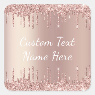 Sticker Carré Rose Gold Parties scintillant personnalisé Nom de 