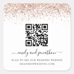Sticker Carré Rose Gold Parties scintillant QR Code Mariage site