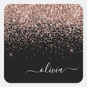 Sticker Carré Rose Gold - Rose Pâle Noir Paillettes Monogramme N