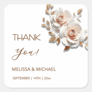 Sticker Carré Rose Gold Roses Mariage Remerciement Rose Blush