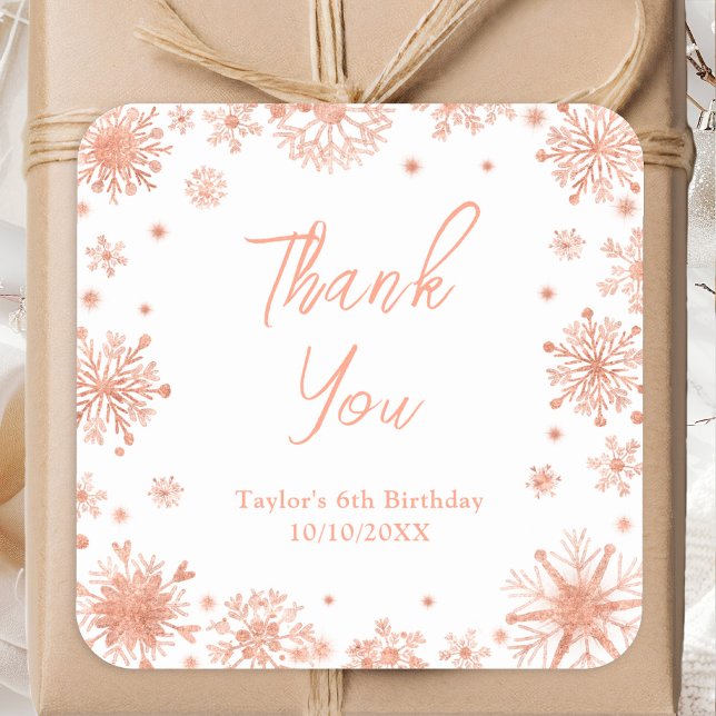 Sticker Carré Rose Gold Snowflakes Anniversaire Merci (Créateur téléchargé)