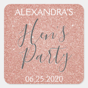 Sticker Carré Rose Gold Sparkle Parties scintillant Hen's Party
