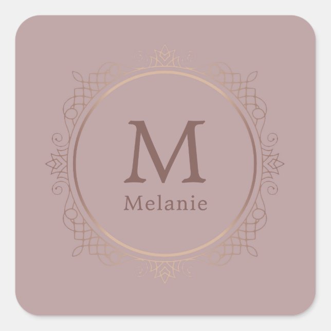 Sticker Carré Rose Gold tendance Monogram Elegant Modèle (Devant)