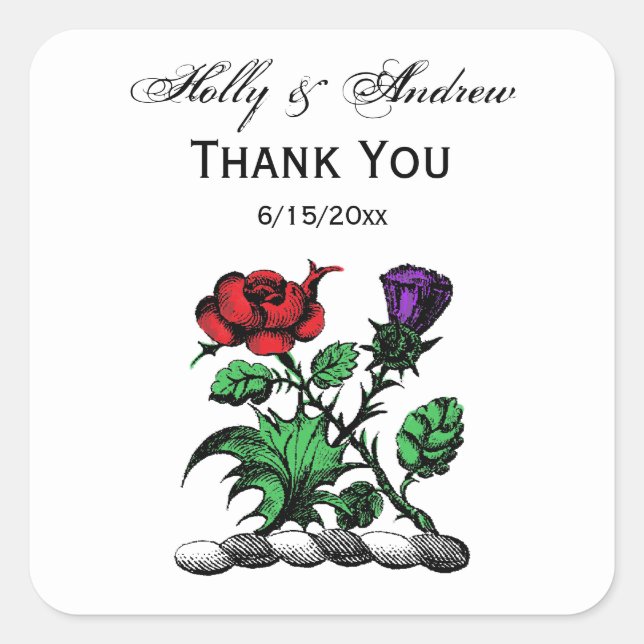 Sticker Carré Rose héraldique et chardon d'armoiries Couleur de  (Devant)