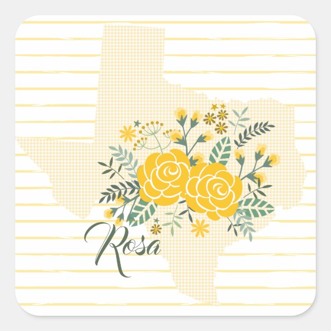 Sticker Carré Rose jaune du Texas - En vichy Etat avec Rose (Devant)