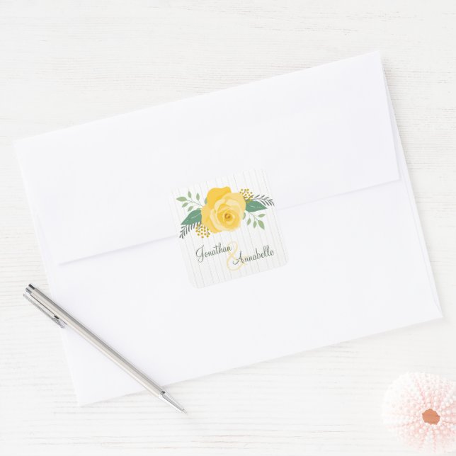 Sticker Carré Rose jaune du Texas Mariage (Enveloppe)