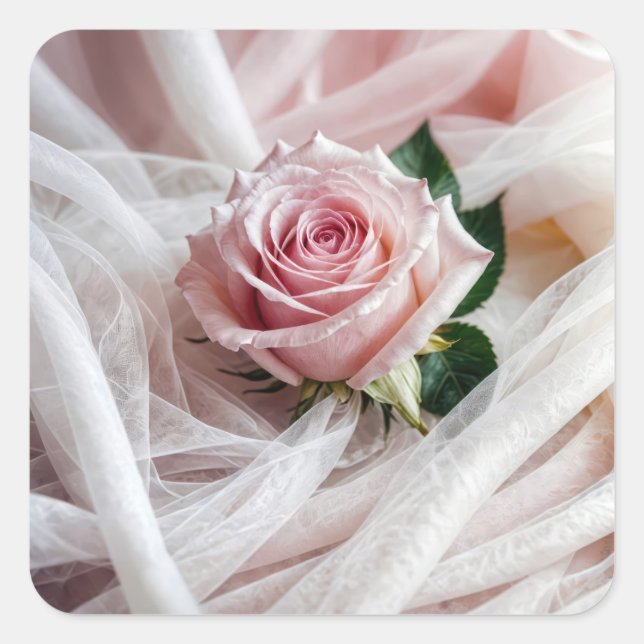 Sticker Carré Rose Mariage rose sur Tulle (Devant)