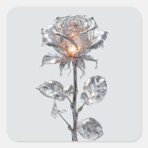 Sticker Carré Rose métallique argent lumineuse