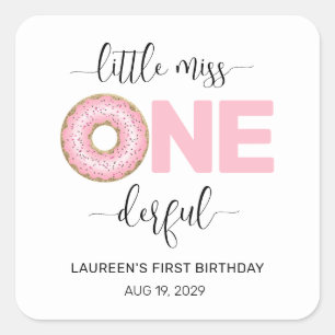 Sticker Carré Rose Mignonne Petite Mademoiselle 1er Anniversaire
