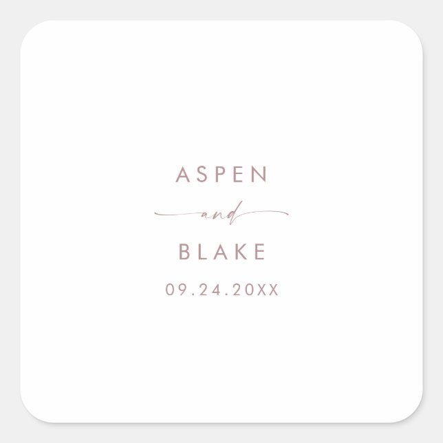 Sticker Carré Rose moderne  Gold Script Mariage Enveloppe sceaux (Devant)