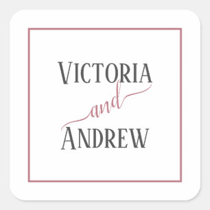 Sticker Carré Rose moderne Gold Script Mariage minimal