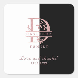 Sticker Carré Rose moderne Gold Split Personnalisé Monogramme A,