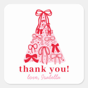 Sticker Carré Rose Moderne Rouge Merci