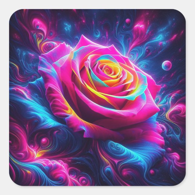 Sticker Carré Rose Neon dynamique (Devant)