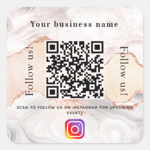 Sticker Carré Rose or blanc agate marbre qr code instagram
