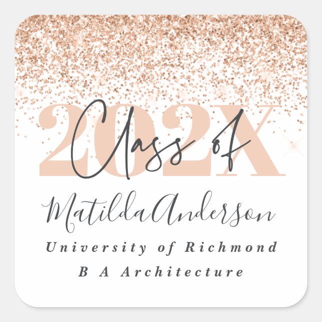Sticker Carré Rose or moderne design parties scintillant graduat (Devant)