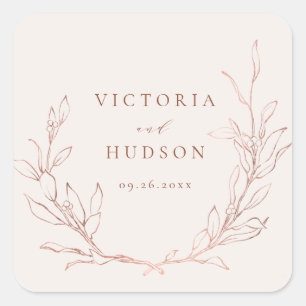 Sticker Carré Rose or simple élégant botanique mariage de couron