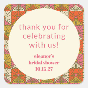 Sticker Carré Rose Orange Floral Mariage Remerciement Personnali