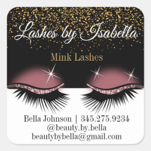 Sticker Carré Rose Parties scintillant or Eyelashes