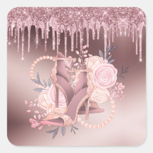 Sticker Carré Rose Parties scintillant or retraite surprise