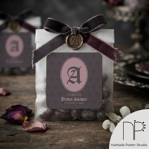 Sticker Carré Rose Poussiéreux Monogramme Fleur-de-Lis