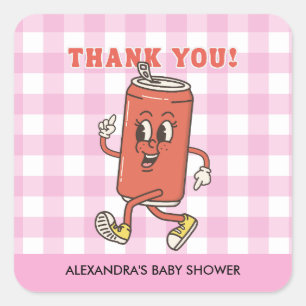Sticker Carré Rose Rétro Gingham Elle est prête à éclore Merci