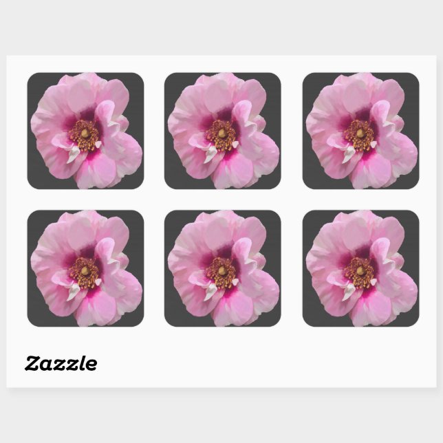 Sticker Carré Rose rose avec Purple Heart - peinture à l'huile (Feuille)