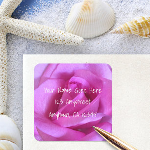 Sticker Carré Rose rose fleur élégante moderne adresse de retour