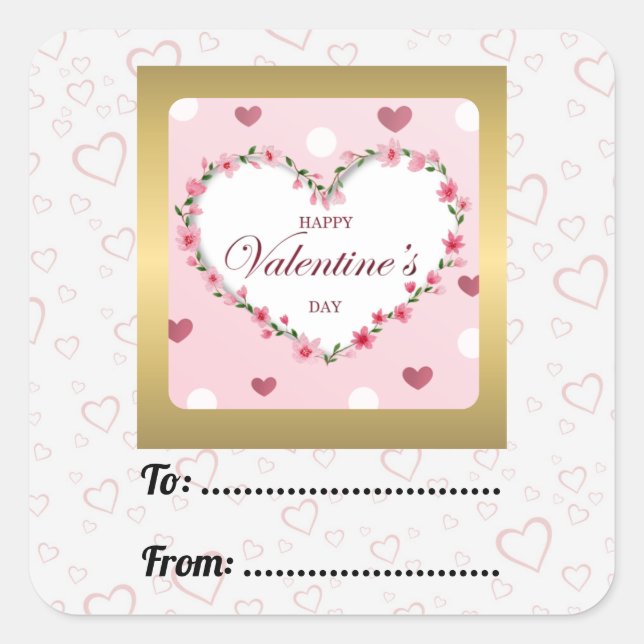 Sticker Carré Rose Rose Floral Coeurs Cadeaux de la Saint Valent (Devant)