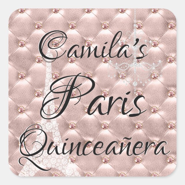 Sticker Carré Rose Rose Gold Paris Quinceañera (Devant)